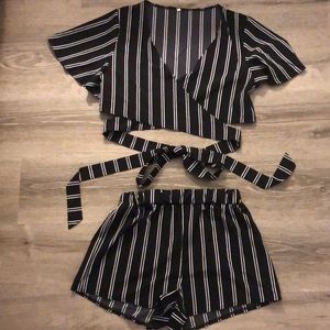Shein black and white two piece set